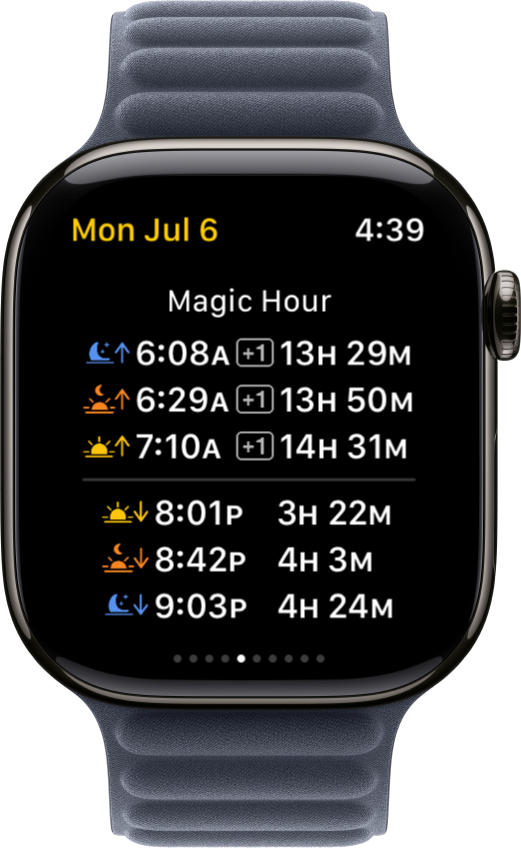 Sundial+ Magic Hour screen on Apple Watch