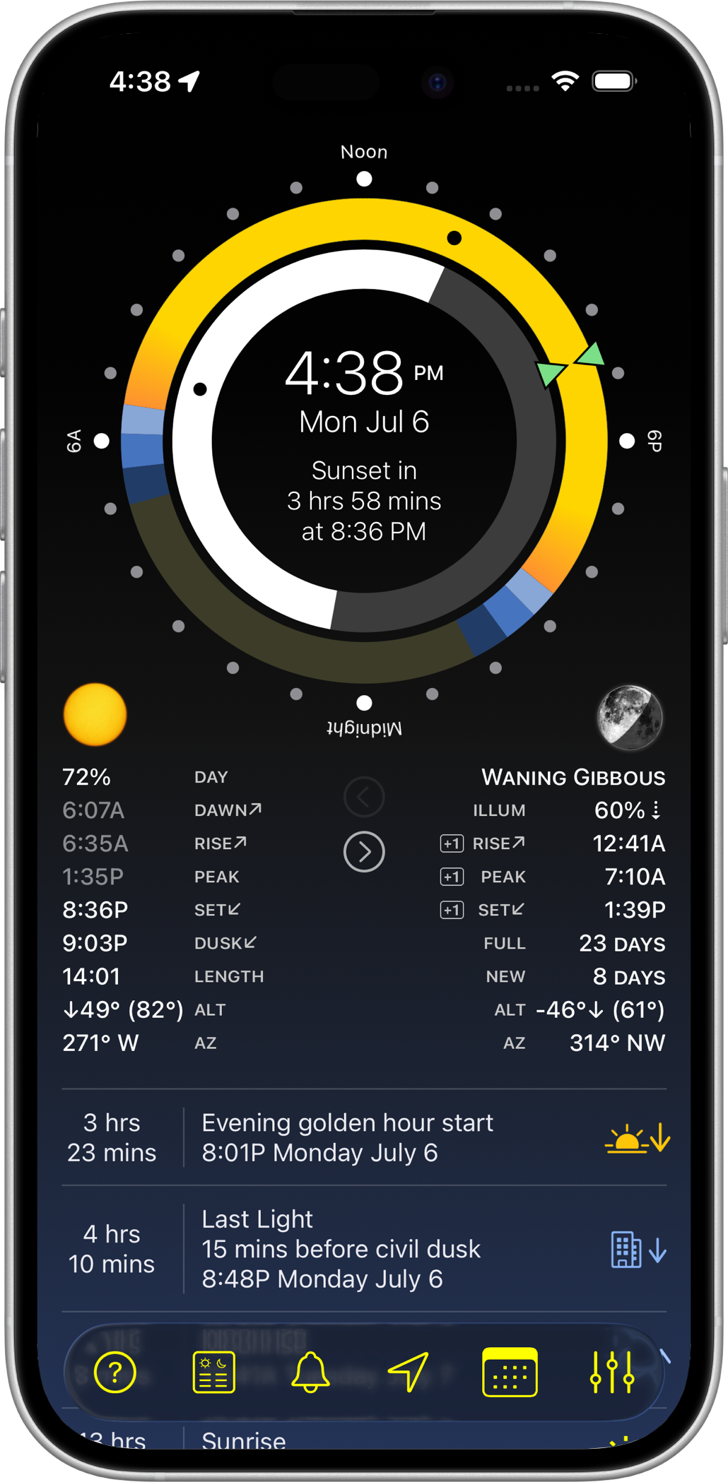 Sundial+ main screen on iPhone